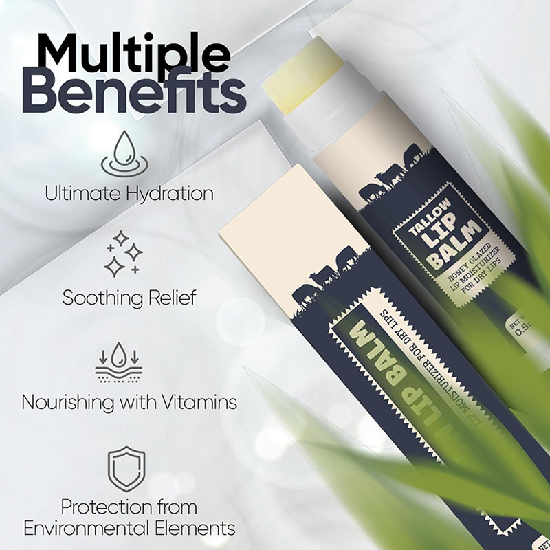 Tallow Lip Balm Bálsamo labial hidratante, hidratante, nutritivo e anti-rachaduras
