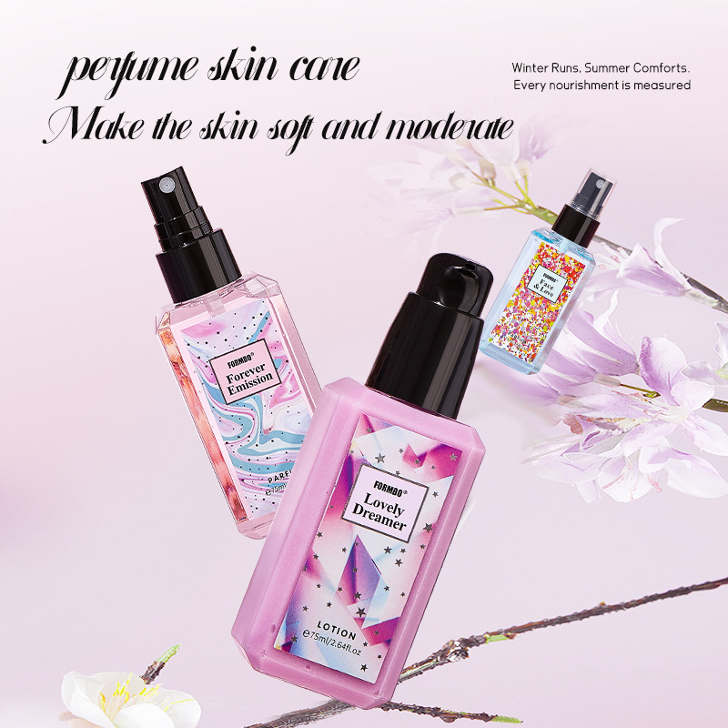 Conjunto de perfume para presente, colônia, fragrância duradoura, spray corporal e loção corporal, 75mL + 75mL
