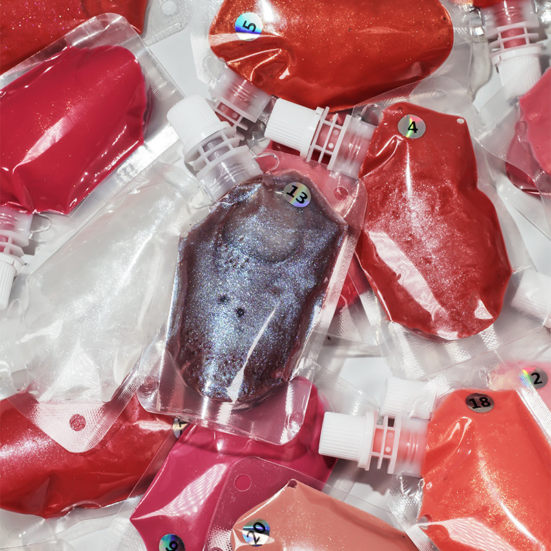 Saco plástico de 200ml para brilho labial, saco com bico vegano e livre de crueldade, pigmento base de brilho labial acabado